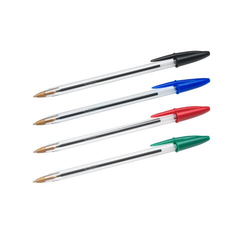 Stylo bille Bic Cristal écriture fine. Pochette de 10 couleurs classiques