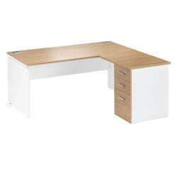 Corner desk L 160 cm with suspended return on pedestal positionable left/right light oak Intuitiv'