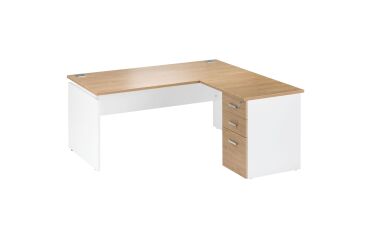 Bureau d'angle L 160 cm avec retour suspendu sur caisson positionnable droite/gauche chêne clair Intuitiv'