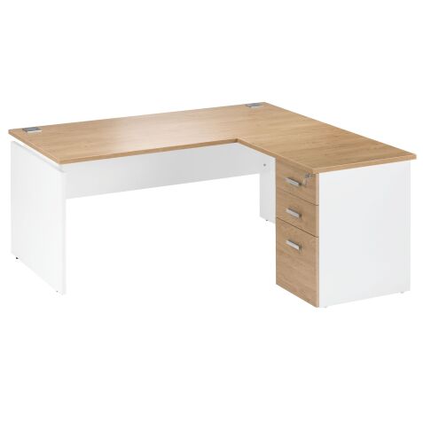 Bureau d'angle L 160 x P 160 cm avec retour suspendu sur caisson positionnable droite/gauche chêne clair Intuitiv'