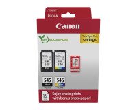 Canon PG-545 + CL-546 Pack 2 cartuchos originales negro + tricolor (2x180 páginas) + papel foto