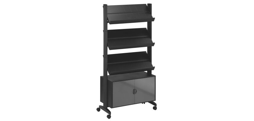 Présentoir mobile universel avec coffre noir