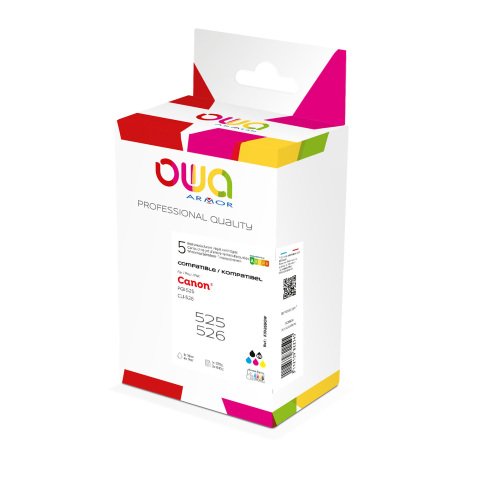 Pack de 5 cartuchos Owa compatibles con Canon PGI-525 negro + CLI-526 negro + 3 colores CLI-526