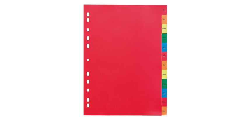 Jeu de 12 intercalaires mensuels polypropylène multicolore 12/100e - Maxiburo