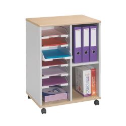 Mobile Pixy dual-color trolley with 6 sliding gray/beech baskets