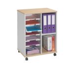 Meuble desserte mobile mixte bois - 6 corbeilles coulissantes