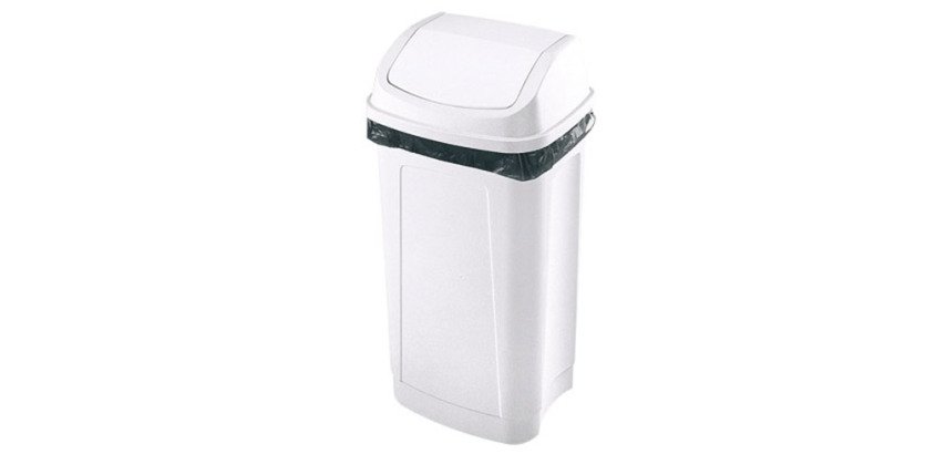 Poubelle plastique 25 litres rectangle blanche à couvercle basculant