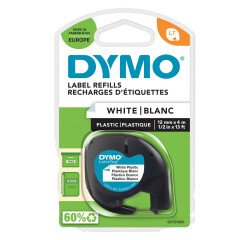 Cinta Dymo plástico para Letratag escritura negra 12 mm x 4 m. Color fondo a escoger