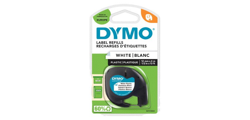 Ruban plastique Dymo LetraTag 12 mm x 4 m écriture noire