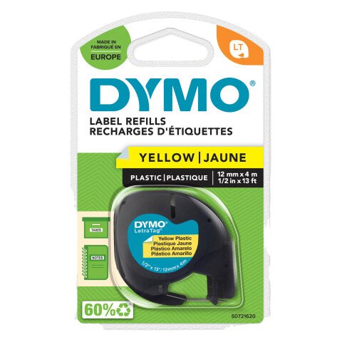 Cinta para Letratag plástico escritura negra, fondo amarillo Ref. Dymo 91202