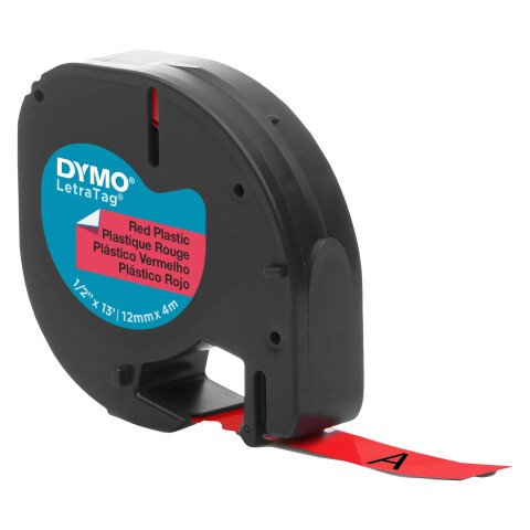 Cinta para Letratag plástico escritura negra, fondo rojo Ref. Dymo 91203