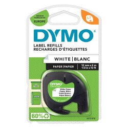 Ruban étiqueteuse papier Dymo LetraTag 91200 12 mm - blanc écriture noire