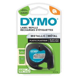 Cinta Para Letratag Dymo 91208. Metalizado. Escritura Negro/Fondo Plata.