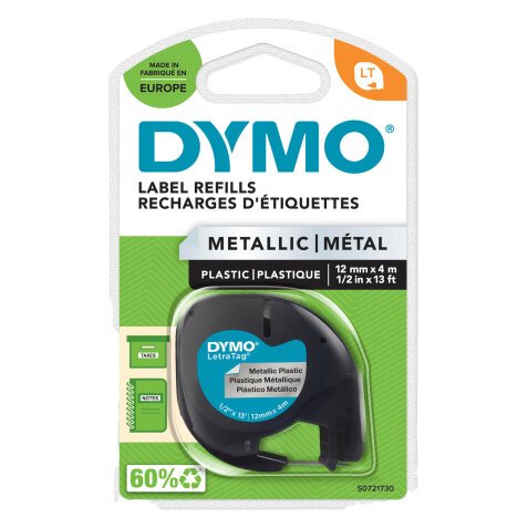 Band für Dymo Letratag Metall Silber - schwarze Bedruckung
