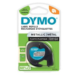 Cinta Para Letratag Dymo 91208. Metalizado. Escritura Negro/Fondo Plata.