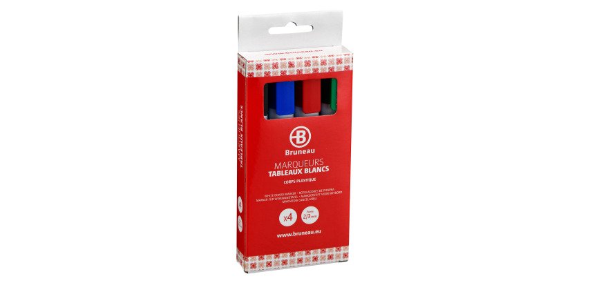 Bruneau erasable marker with plastic body, 2 mm bullet tip - Pack of 4 assorted colors