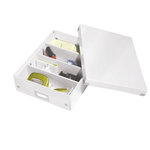 Caja de almacenamiento de cartón Leitz Click & Store Wow con separadores 10,5 x 27,8 x 36,8 cm color blanco
