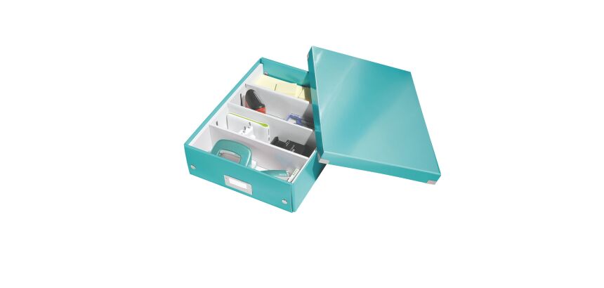 Caja de almacenamiento de cartón Leitz Click & Store Wow con separadores 10,5 x 27,8 x 36,8 cm color verde menta