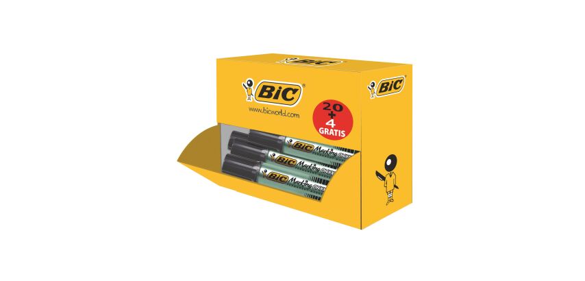 Pack de 20 marqueurs Onyx Bic noir pointe biseautée 4 à 7,5 mm + 4 offerts
