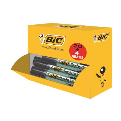 Pack 20 marcadores Onyx Bic negro punta biselada 4 a 7,5 mm + 4 gratuitos