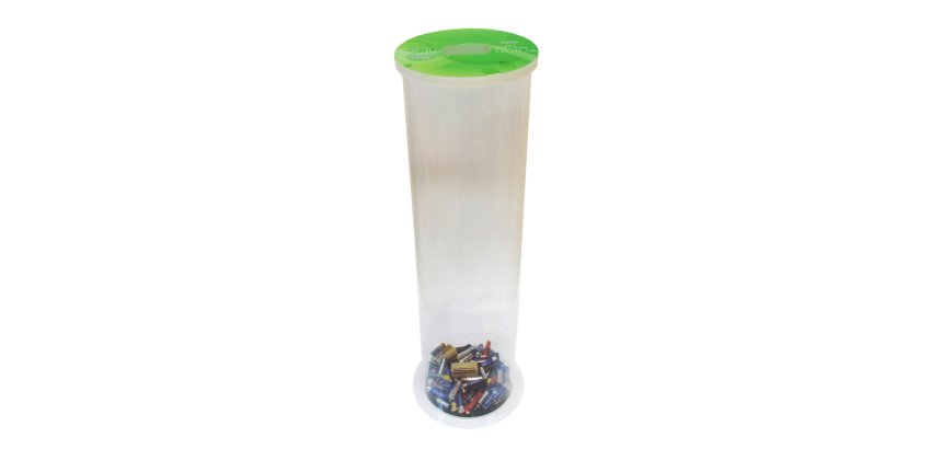 Collecteur de piles usagées 20 litres cylindrique transparent