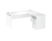 Escritorio blanco esquinero 160 cm orientable derecha/izquierda con cajonera 3 cajones Intuitiv'