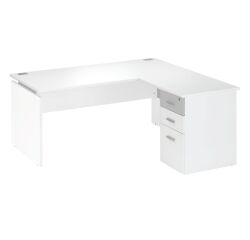 Escritorio blanco esquinero 160 cm orientable derecha/izquierda con cajonera 3 cajones Intuitiv'