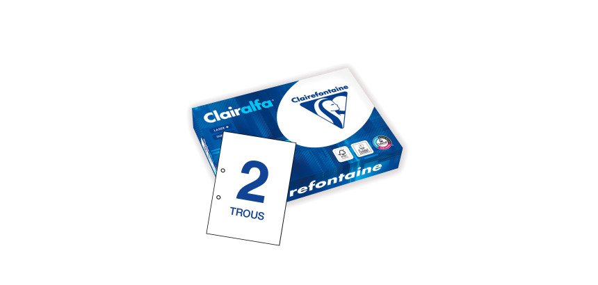 Ramette papier Clairefontaine Clairalfa perforée 2 trous A4 80 g - 500 feuilles - blanc