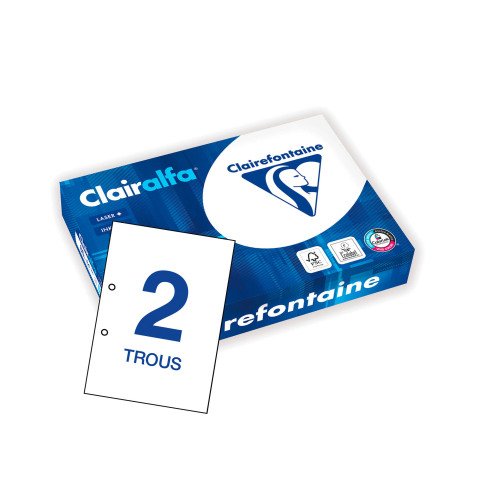 Papel A4 blanco 80 g Clairefontaine Clairalfa perforado 2 agujeros - Paquete de 500 hojas