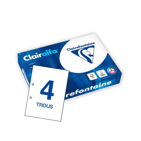 Papel A4 blanco 80 g Clairefontaine Clairalfa perforado 4 agujeros - Paquete de 500 hojas