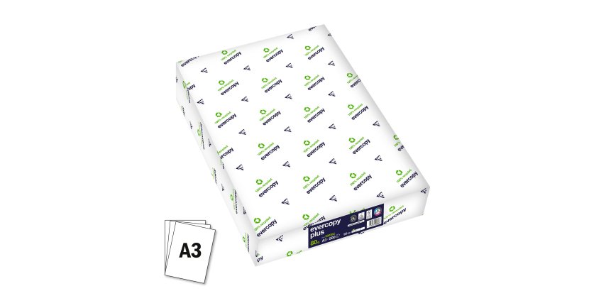 Ramette papier recyclé Evercopy Plus A3 80 gr - 500 feuilles - blanc