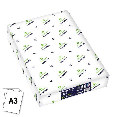 Papier recyclé A3 blanc 80 g Evercopy Plus - Ramette de 500 feuilles