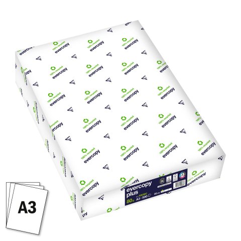 Papel reciclado A3 blanco 80 g Evercopy Plus - Paquete de 500 hojas