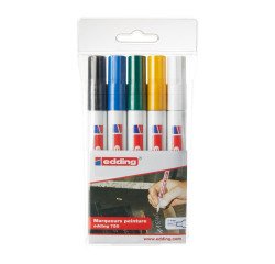 Marqueur permanent Edding 750 pointe ogive de 2 à 4 mm - Pochette de 5 couleurs assorties