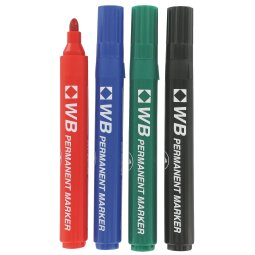 Permanente onuitwisbare marker budget kegelpunt 2 mm - pack van 4 geassorteerde kleuren