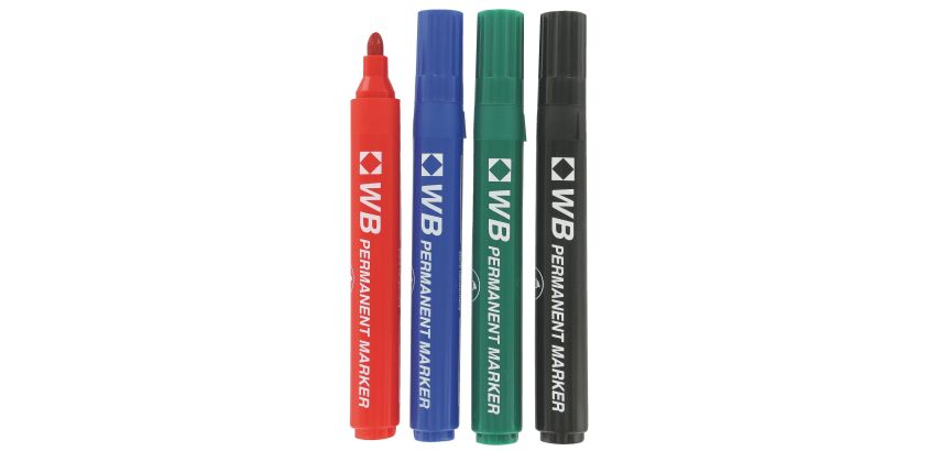 Marqueur permanent Budget pointe ogive 2 mm - Pochette de 4 couleurs assorties
