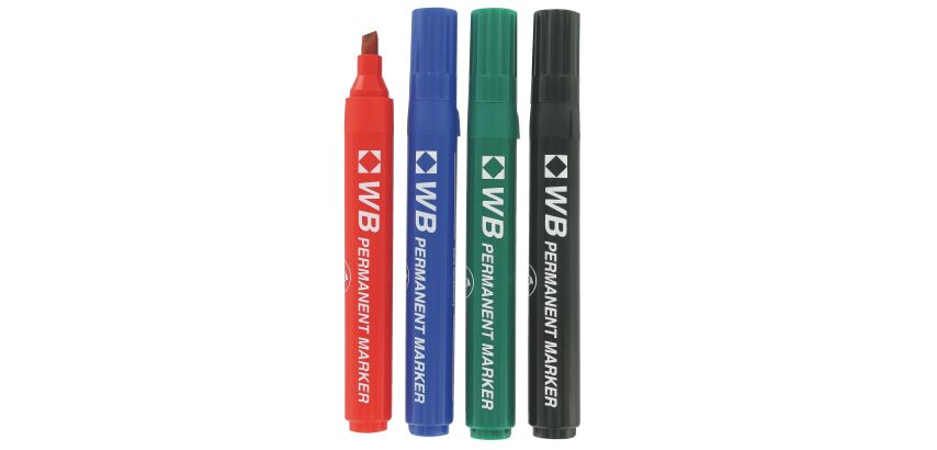 Permanent marker indelible budget chisel tip 2 mm - Set of 4 assorted colours