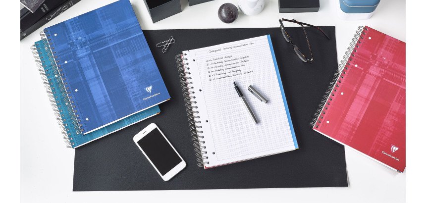 Cahier spirale Clairefontaine Bind'o block A4+ 22,5 x 29,7 cm perforé - petits carreaux - 240 pages