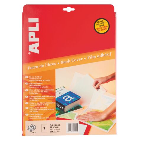 Couvre-livres - Pochette 10 feuilles transparentes adhésives A4+ Apli