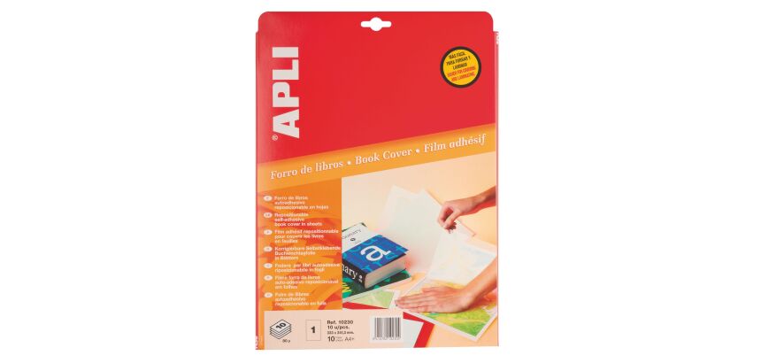 Couvre-livres - Pochette 10 feuilles transparentes adhésives A4+ Apli