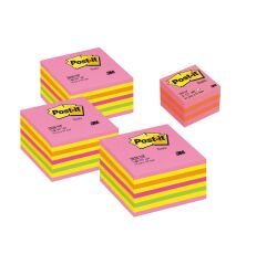 Set van 3 Post-it blokjes neon + 1 mini blokje gratis