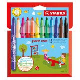 Etui van 12 kleurstiften Stabilo Power assortiment met extra brede ronde punt