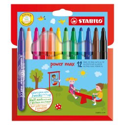 Etui mit 12 Buntstiften Stabilo Power Sortiment mit extra breiter und runder Spitze