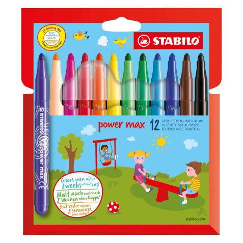 Sleeve of 12 colour felt-pens Stabilo Power assorted colours with extra large round point