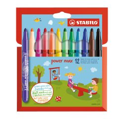 Etui mit 12 Buntstiften Stabilo Power Sortiment mit extra breiter und runder Spitze