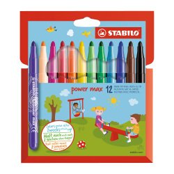 Feutres Stabilo Power max couleurs assorties pointe arrondie extra-large - Pochette de 12