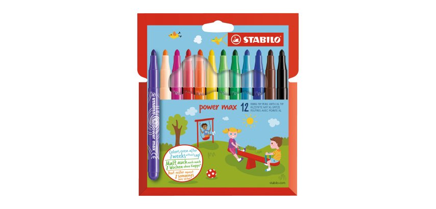 Feutres Stabilo Power max couleurs assorties pointe arrondie extra-large - Pochette de 12