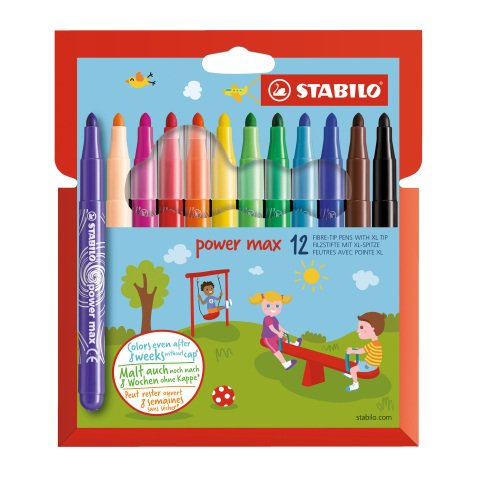 Feutres Stabilo Power max couleurs assorties pointe arrondie extra-large - Pochette de 12