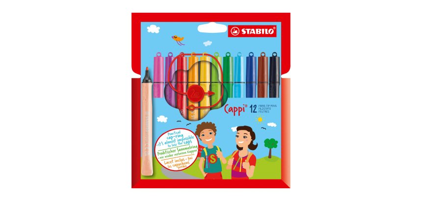 Trousseau de 12 feutres Stabilo Cappi couleur assorties pointe moyenne