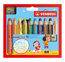 Lápiz de color STABILO Woody 3 en 1 colores surtidos - Caja de 10 + 1 sacapuntas